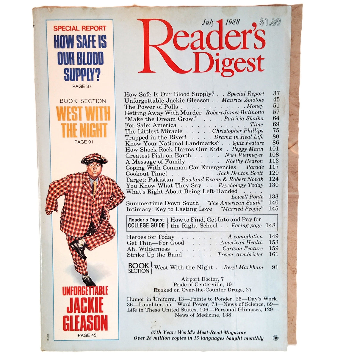 Reader's Digest Magazine July 1988 Jackie Gleason West with the Night Vintage