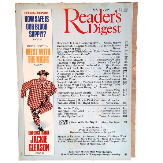 Reader's Digest Magazine July 1988 Jackie Gleason West with the Night Vintage