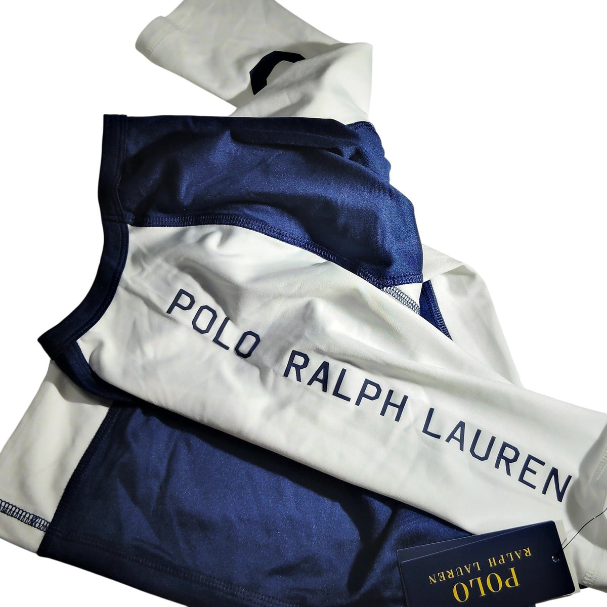 Polo Ralph Lauren Boys Rash Guard Swim Shirt Navy White XL 18-20 UPF 40 NWT
