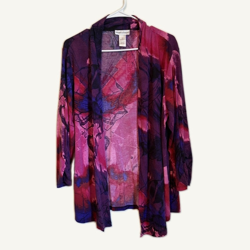 Draper's & Damon's Pink Purple Floral 2-Piece Top & Cover Set w/ Necklace L