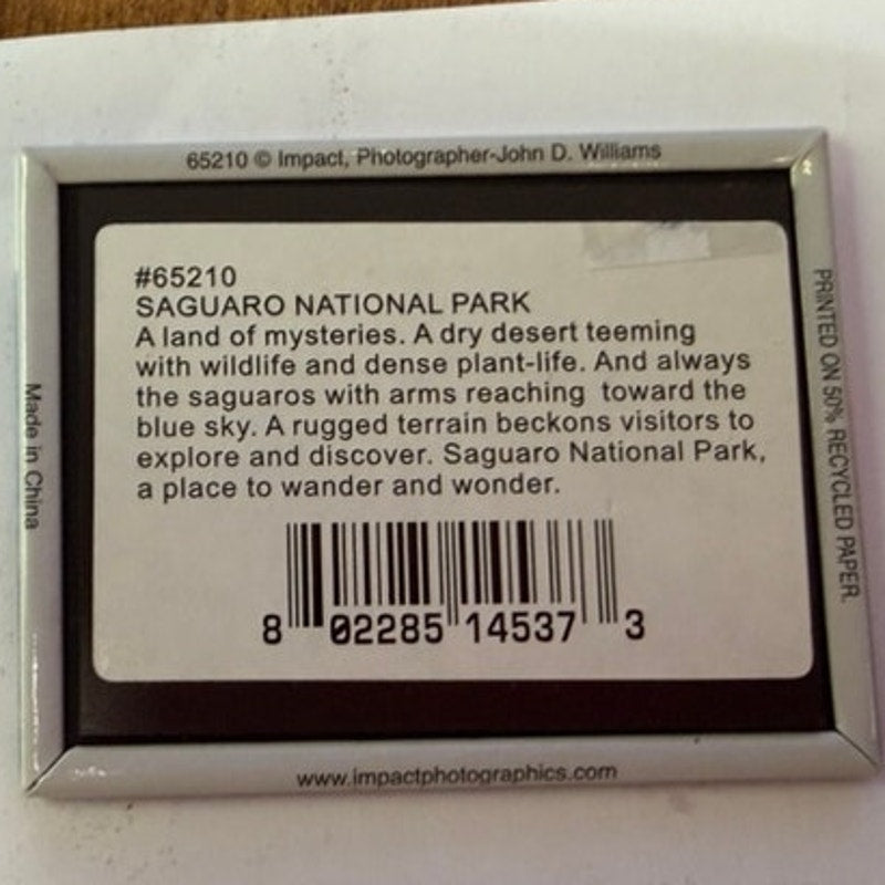 Saguaro National Park Magnet Acrylic Photo Desert Sunset 2‑3/8" × 1‑7/8"