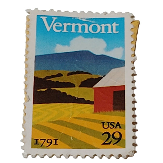 1991 USPS 29c Vermont Statehood Commemorative Stamp Scott #2533 Multi-color
