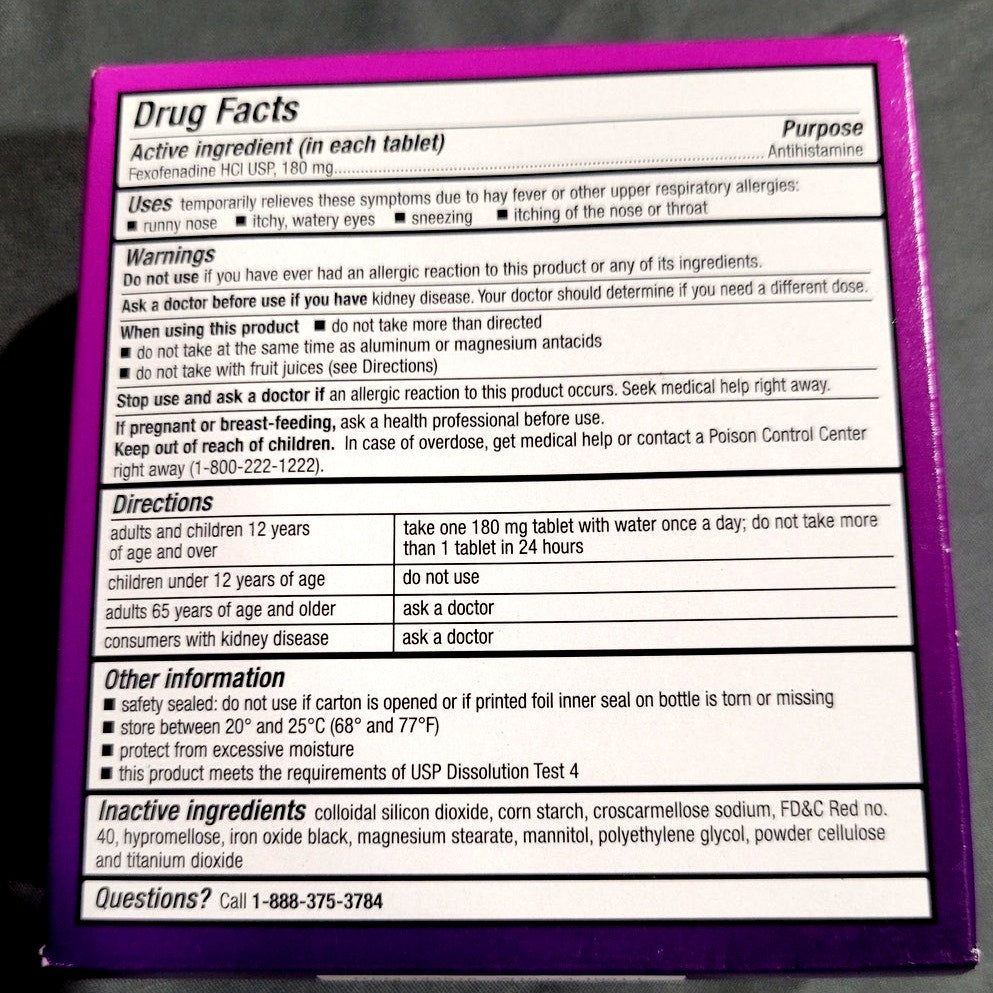 Walgreens 24 Hour Allergy Relief Fexofenadine Tablets 30 CT EXP. 09-30-2024