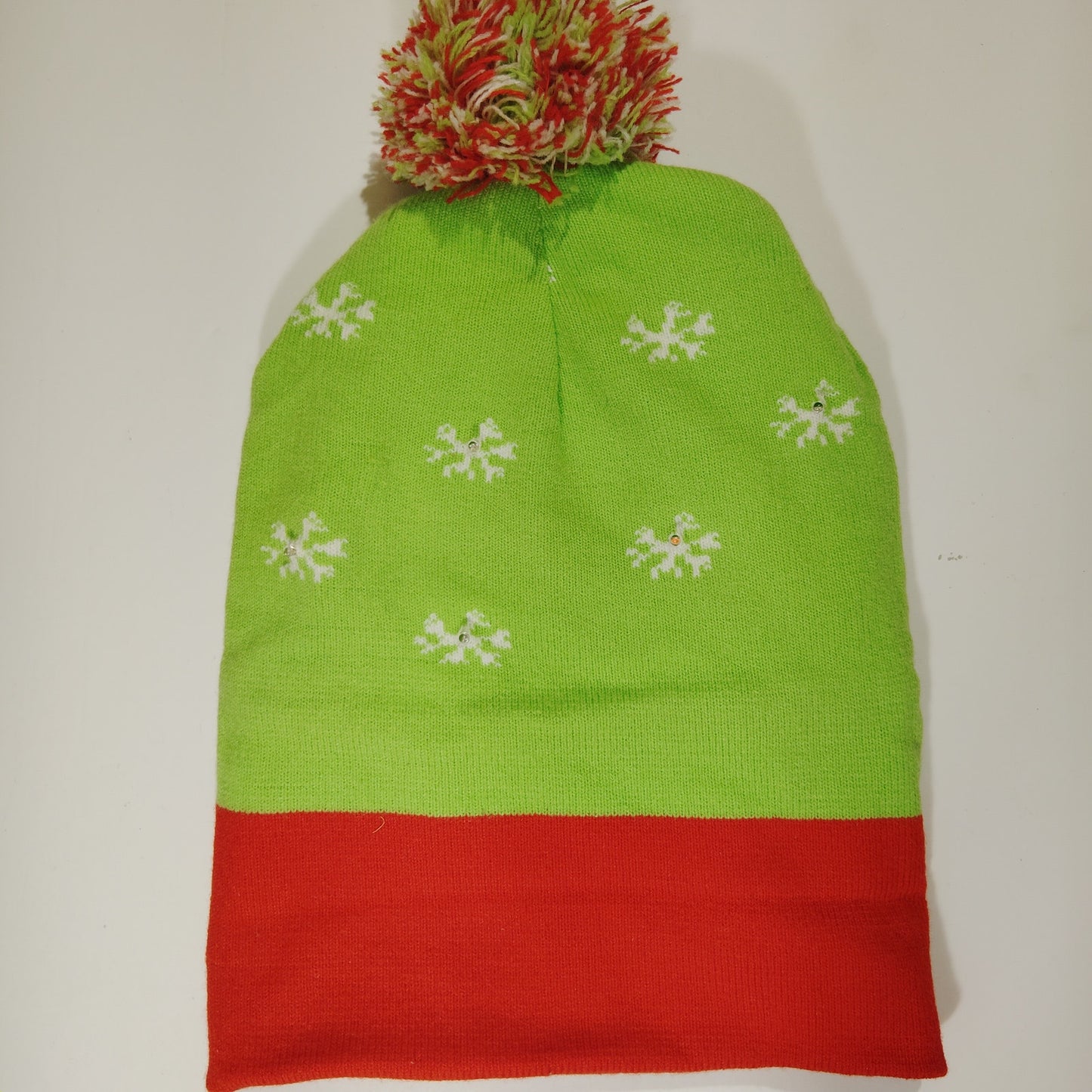 Light Up Holiday Winter Skull Cap "Happy Holla Days" LED Pom Beanie Hat Adult OS
