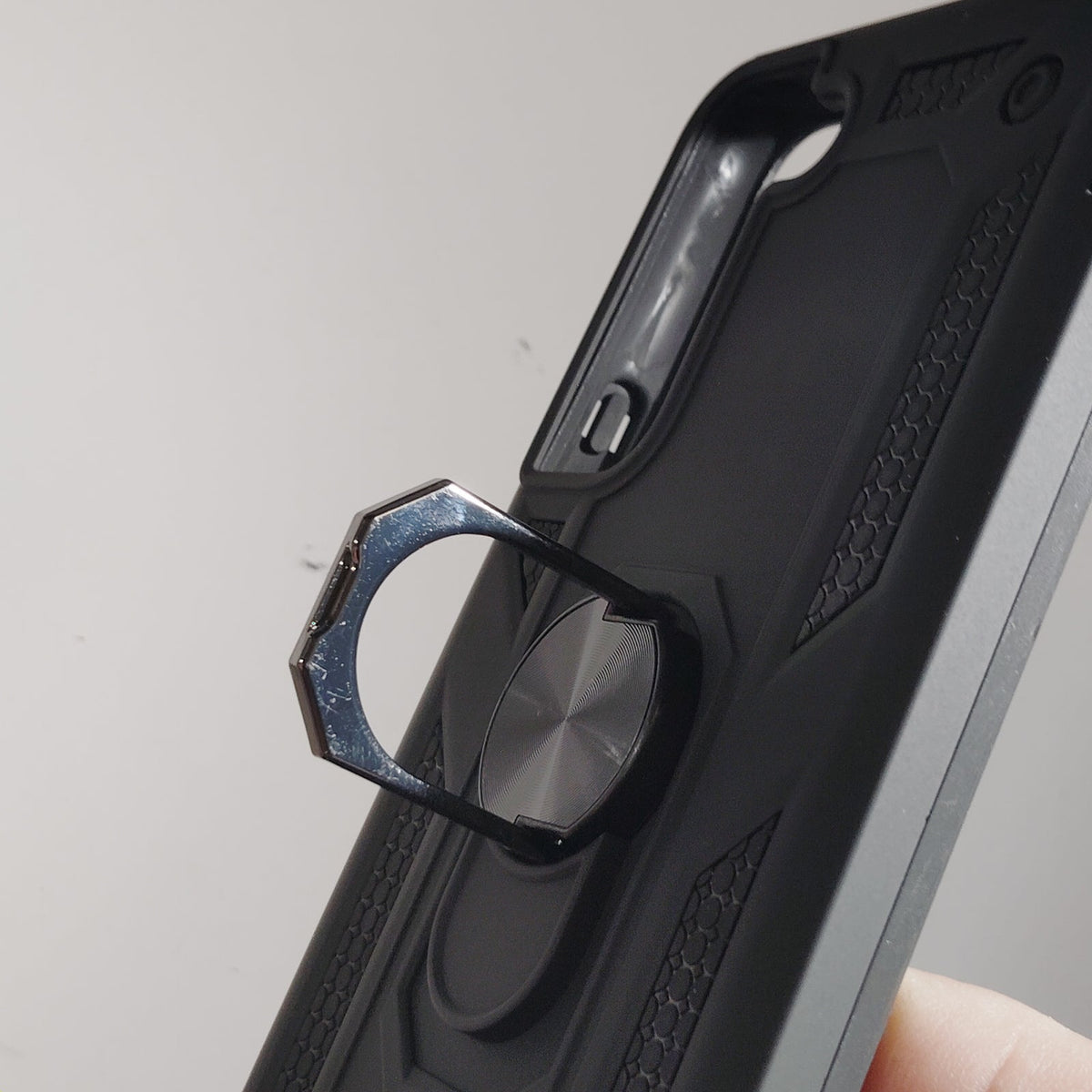 Samsung Galaxy S22 Case - Rugged Black Armor Kickstand Ring Stand Shockproof