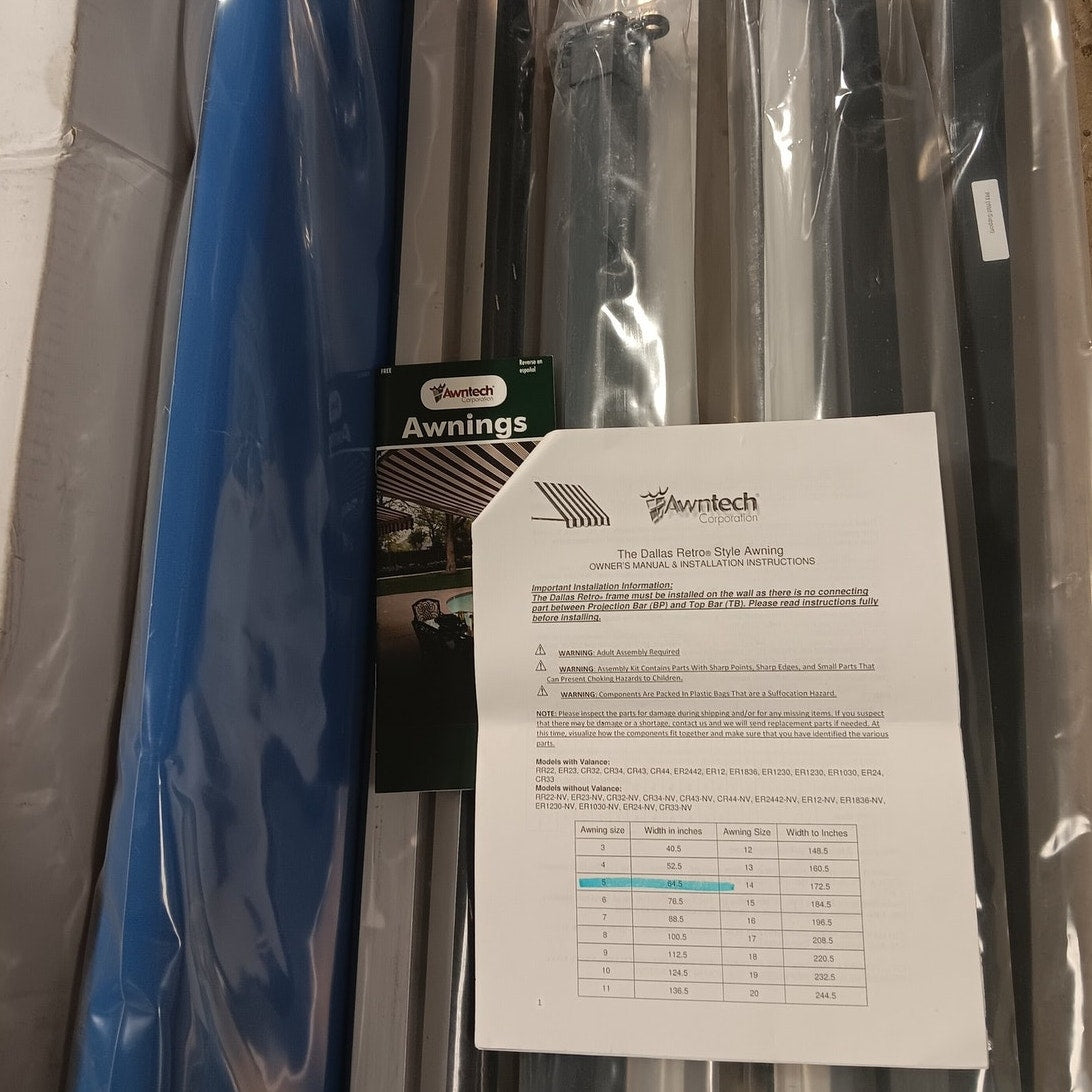 Awntech Dallas Retro Fixed Awning 5.38 ft x 44" x 48" Bright Blue Acrylic Fabric