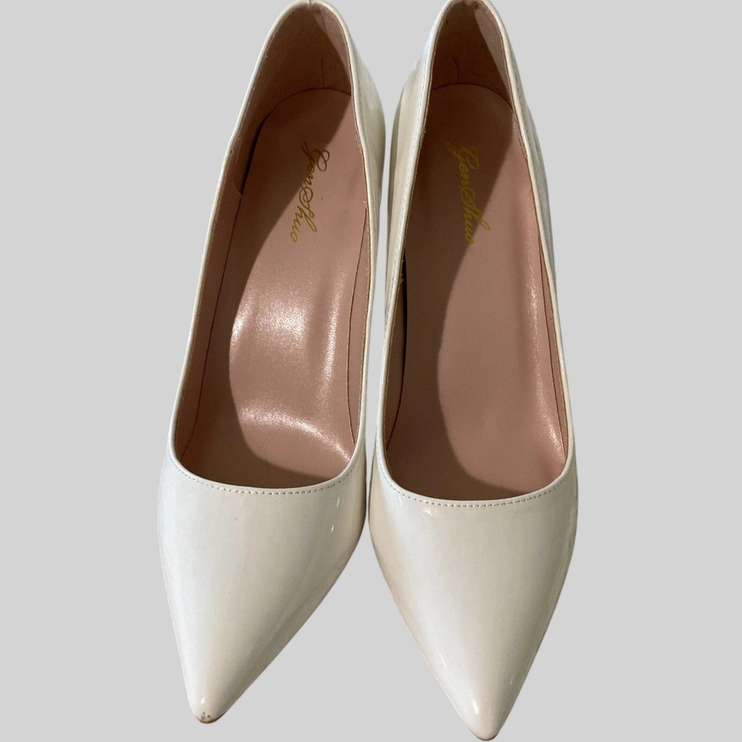 GENSHUO Women’s GS014‑WH‑8 Pointed Toe High Heels – White – 8cm Heel – Size 10