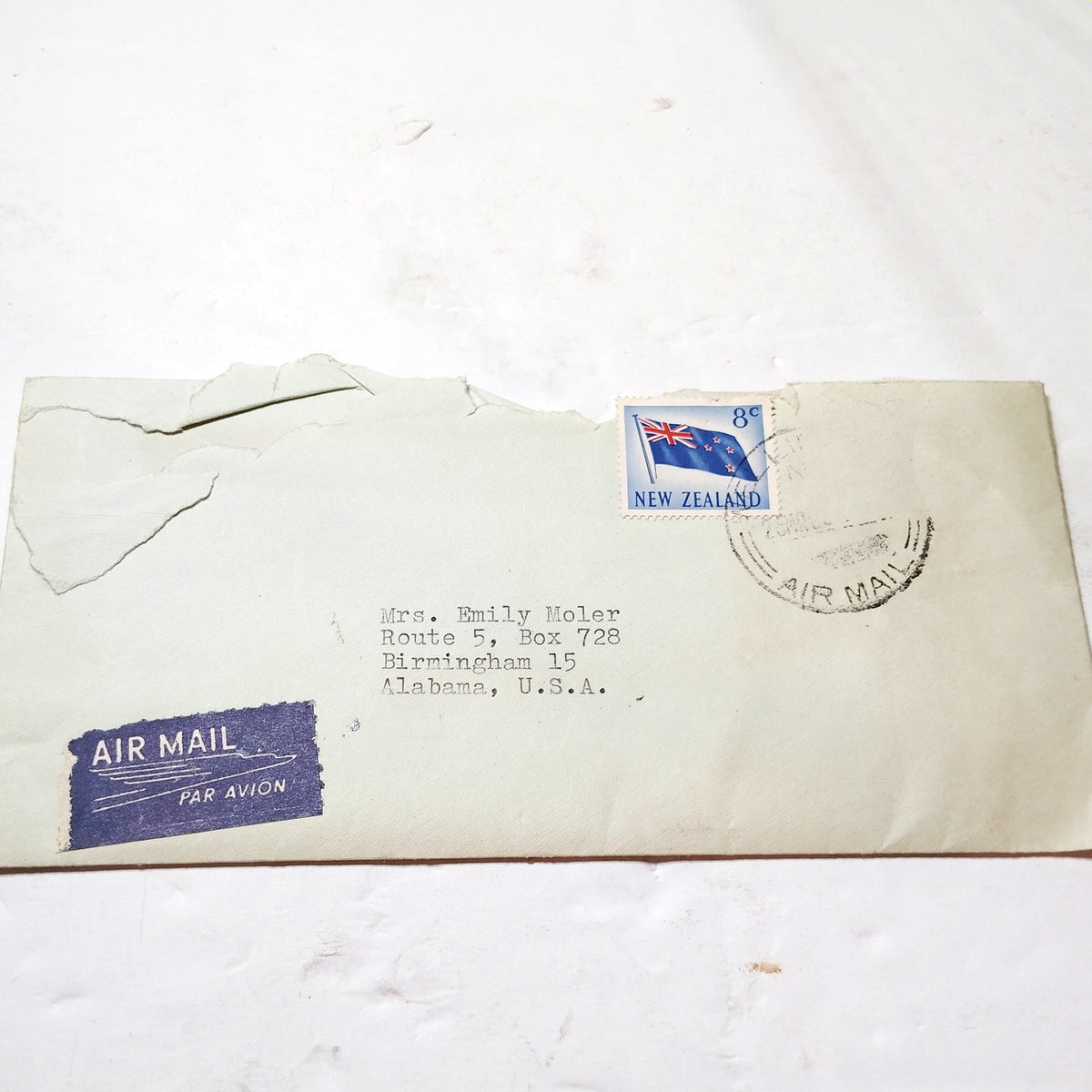 New Zealand 8c Flag Stamp Air Mail Cover 1960s to Birmingham Alabama