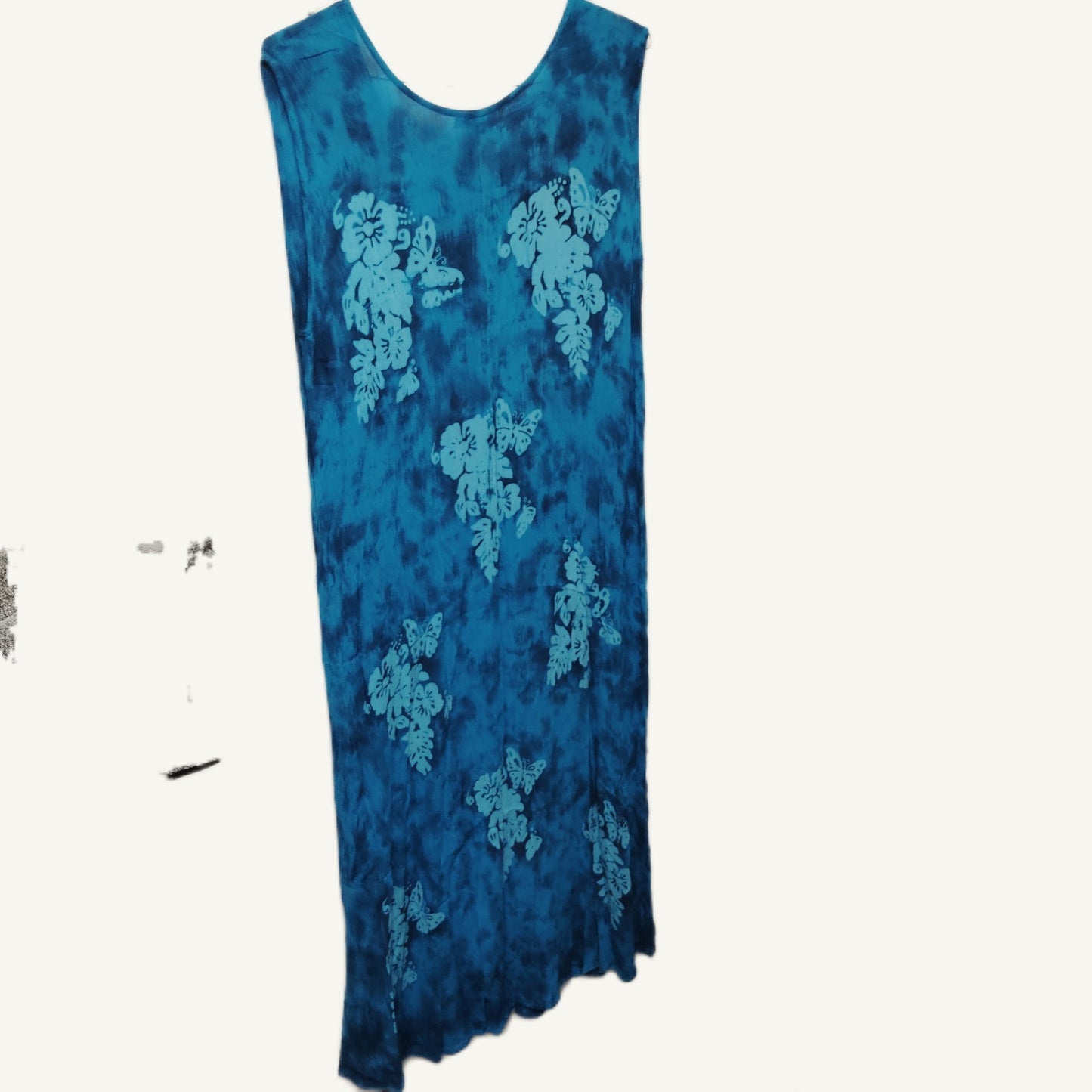 Pineapple Moon Teal Tie-Dye Sleeveless Nightgown Butterflies/Floral, Large - VTG