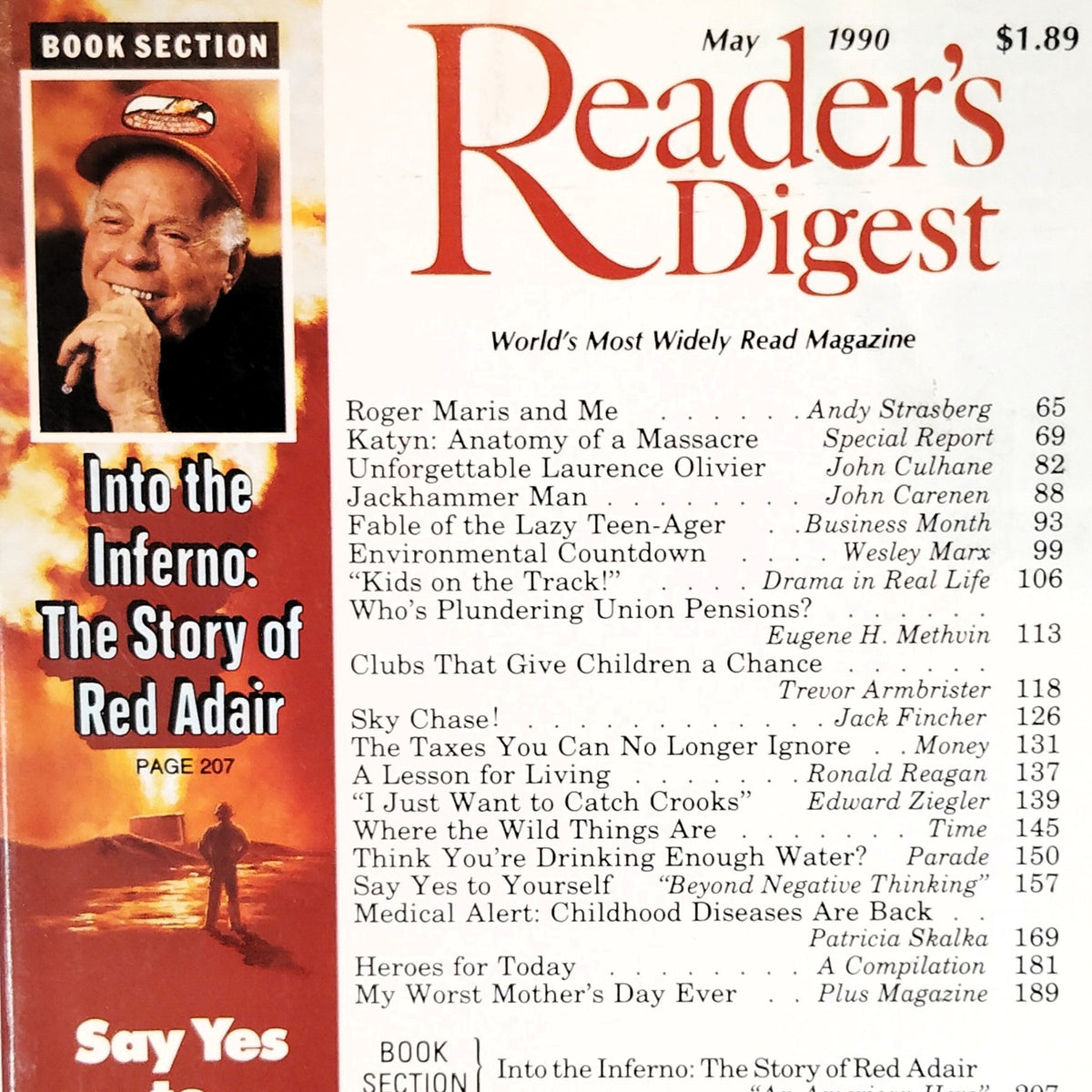 Reader's Digest May 1990 Magazine Red Adair Roger Maris Vintage Back Issue