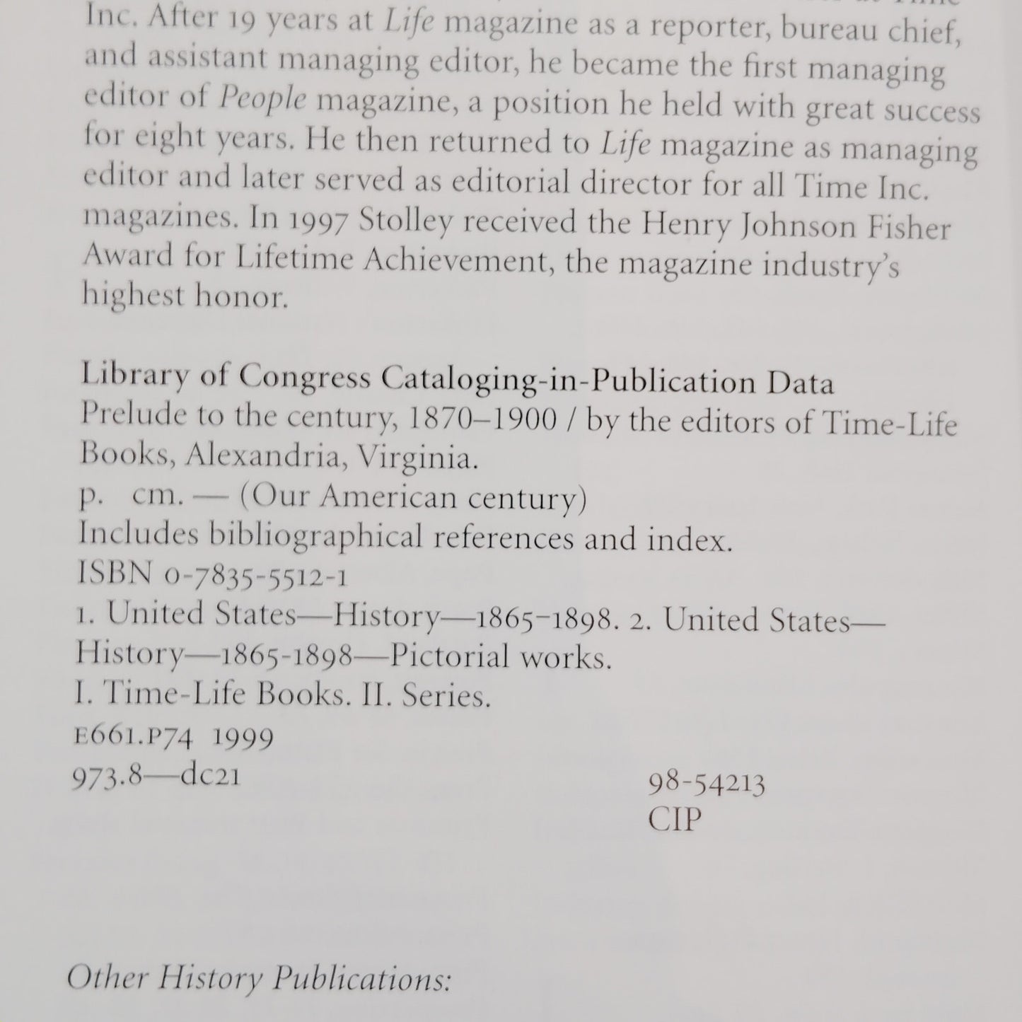 Prelude to the Century 1870–1900 Our American Century Time Life 1999 HC, LN