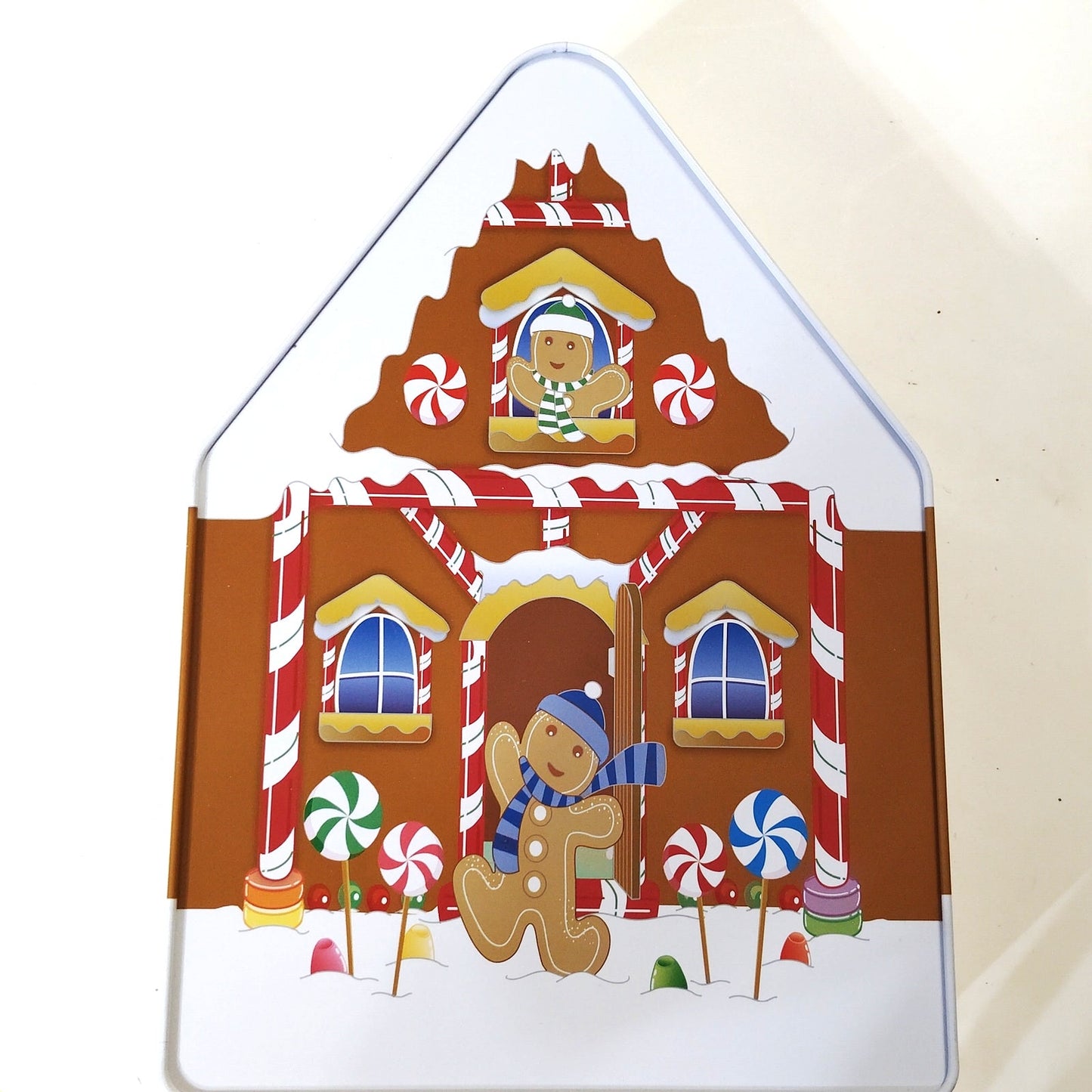 VTG Gingerbread House Christmas Cookie Tin 12" Holiday Metal Storage Box