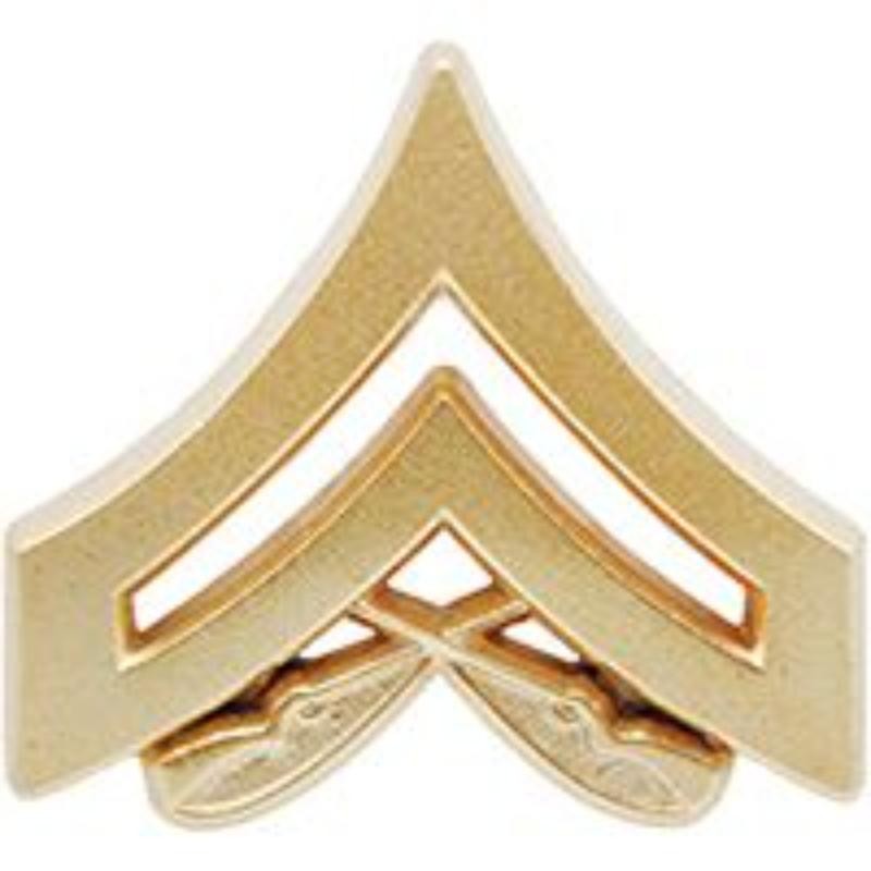 USMC Corporal E‑4 Rank Pin – Gold Tone – 7/8" Wide – Hat/Lapel/Brooch