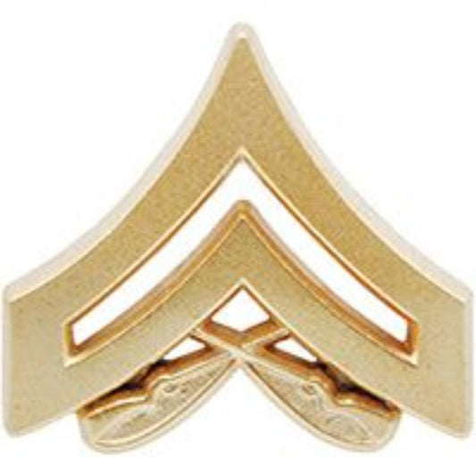 USMC Corporal E‑4 Rank Pin – Gold Tone – 7/8" Wide – Hat/Lapel/Brooch