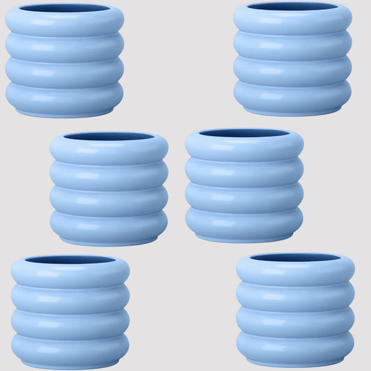 1 CS of 6 Small Bubble Ceramic Pastel Blue Planters 5" Diameter Plugged Drains