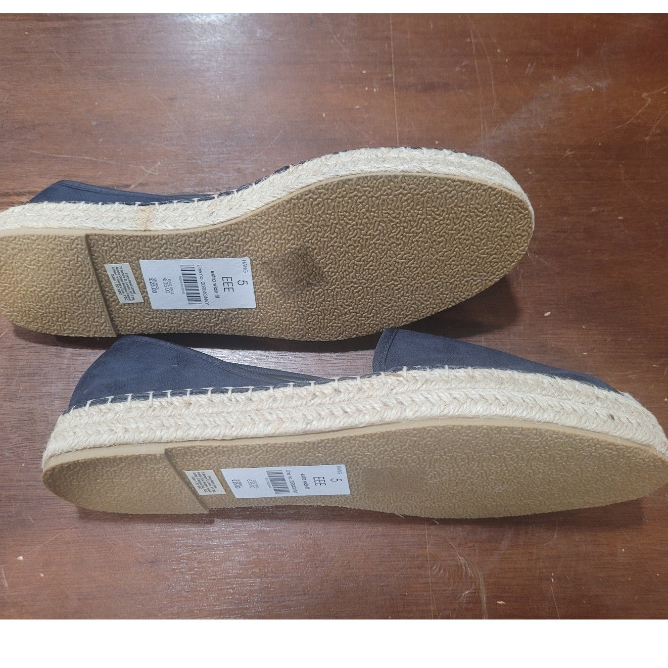 EVANS Women’s Navy Sneaker – Wide Fit, Espadrille Sole, Size 5 EEE