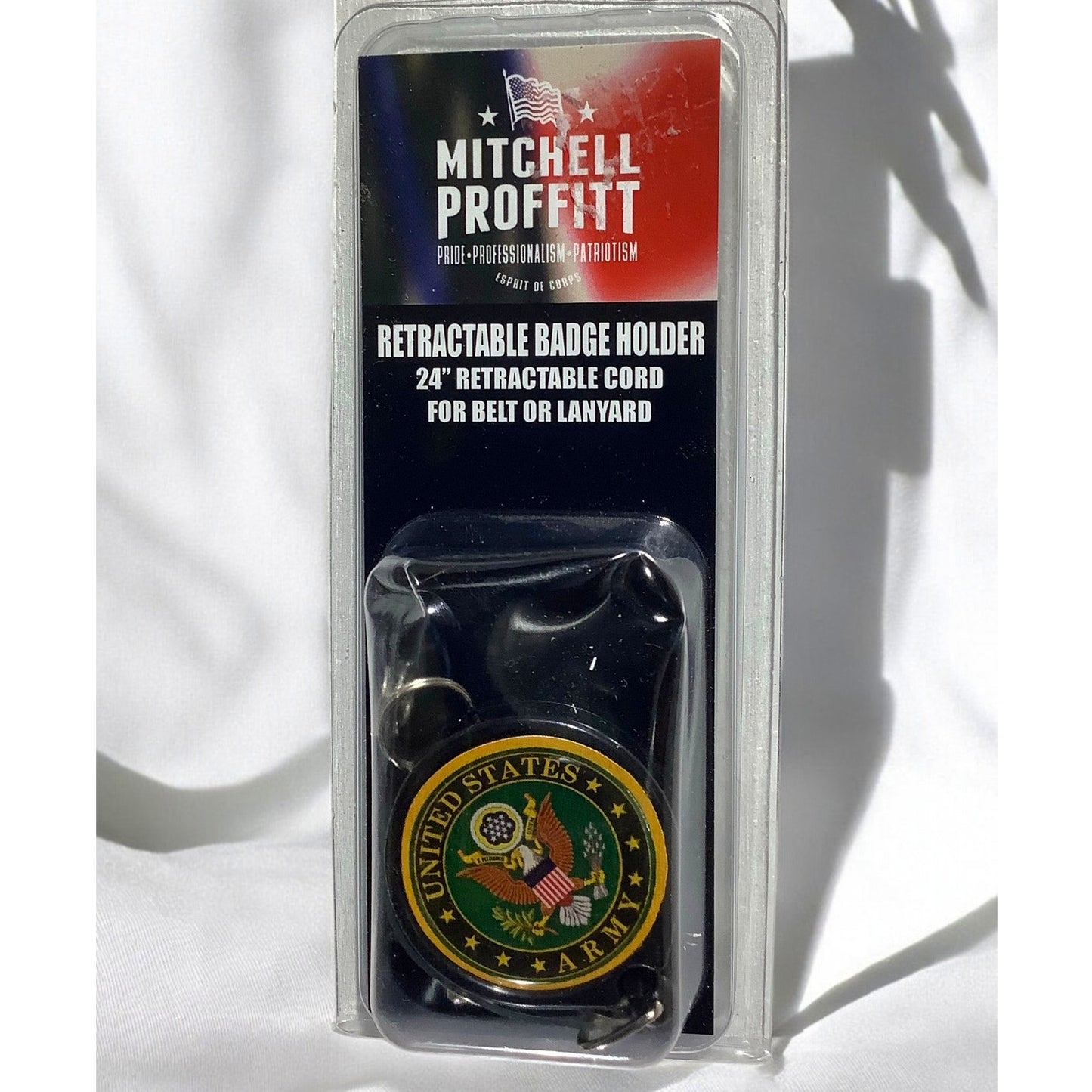 U.S. Army Retractable Badge Holder, 24" Cord for Belt or Lanyard