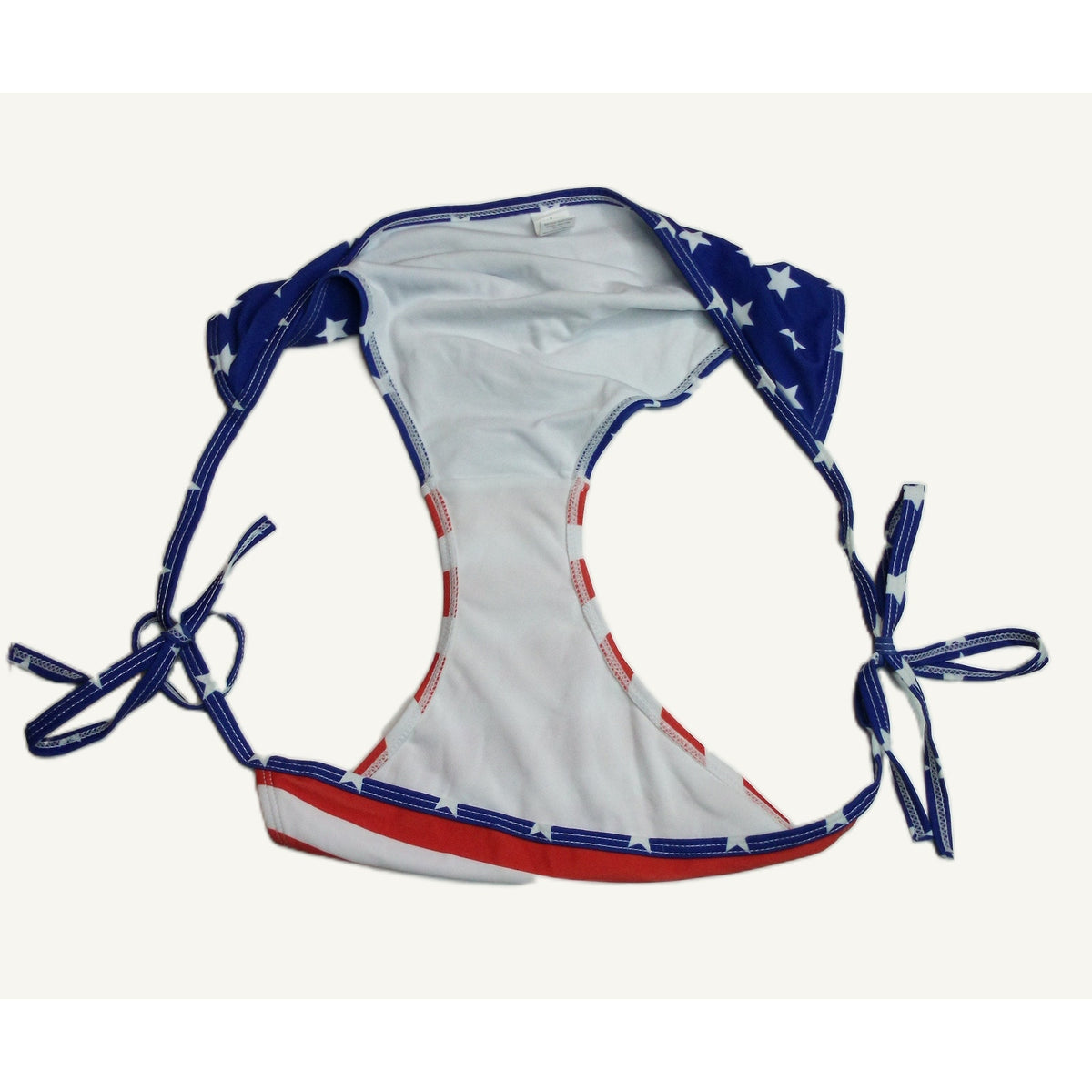 USA Flag Tie-Side Bikini Bottoms - Patriotic Red & Blue Swimwear (Size L)