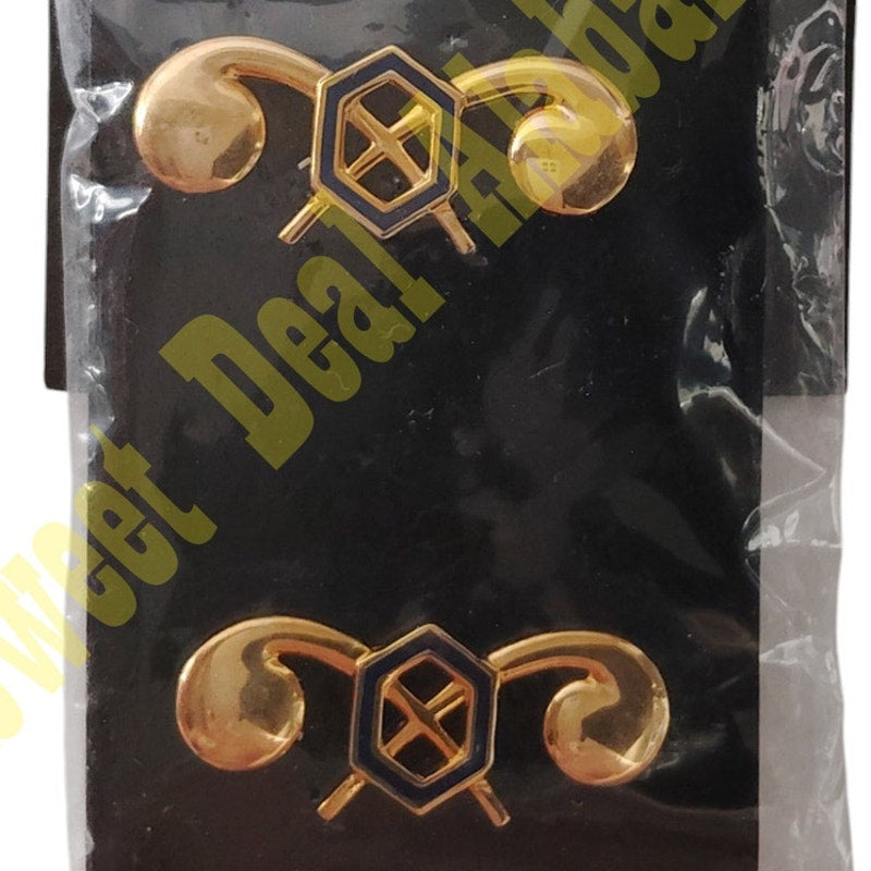 U.S. Army Officer Branch Chemical Collar Device Pins, 1-3/16"W x 1/2"H, No-Shine Insignia, NIP