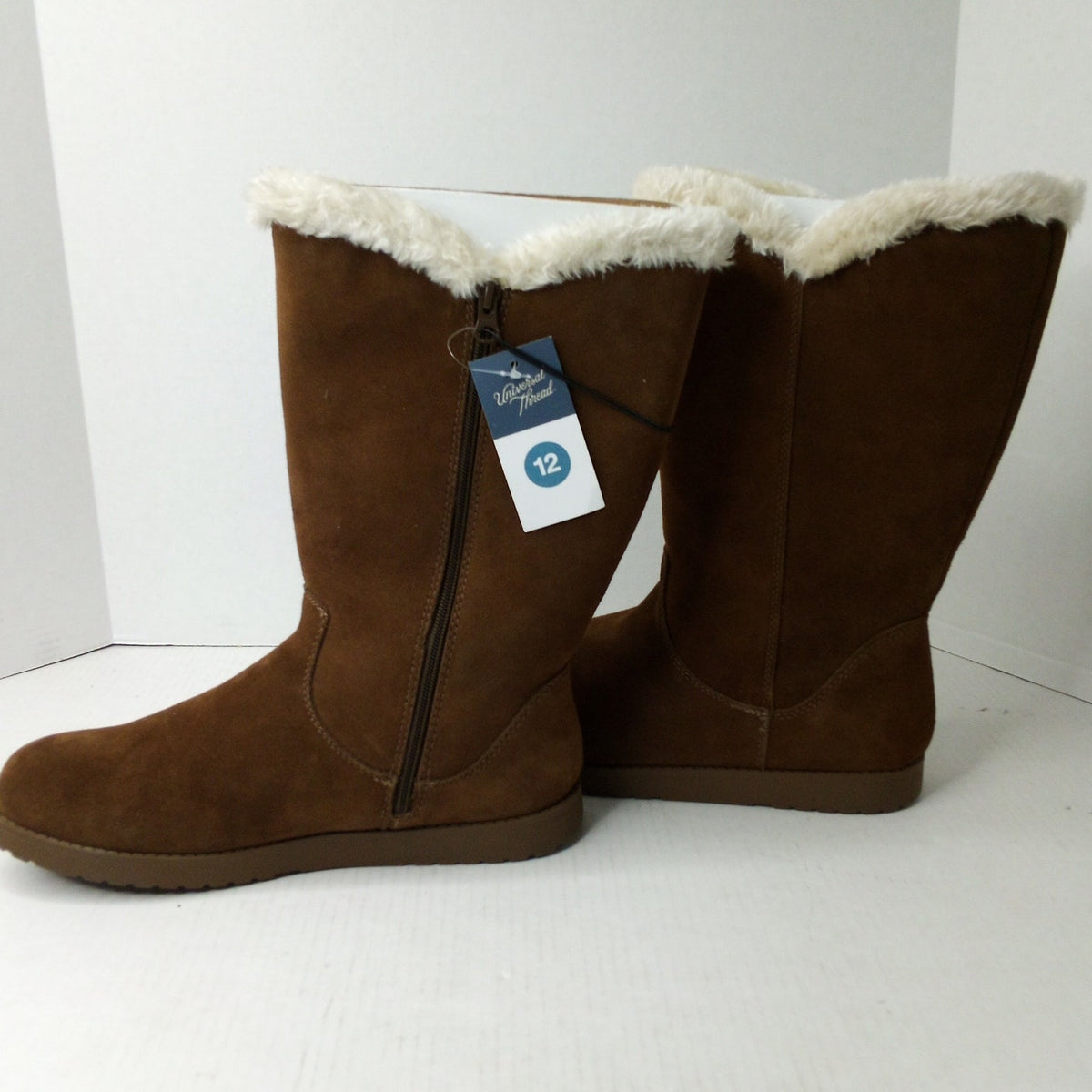 Universal Thread Charleigh Tall Faux Suede Faux Fur Zip Winter Boots Sz 12