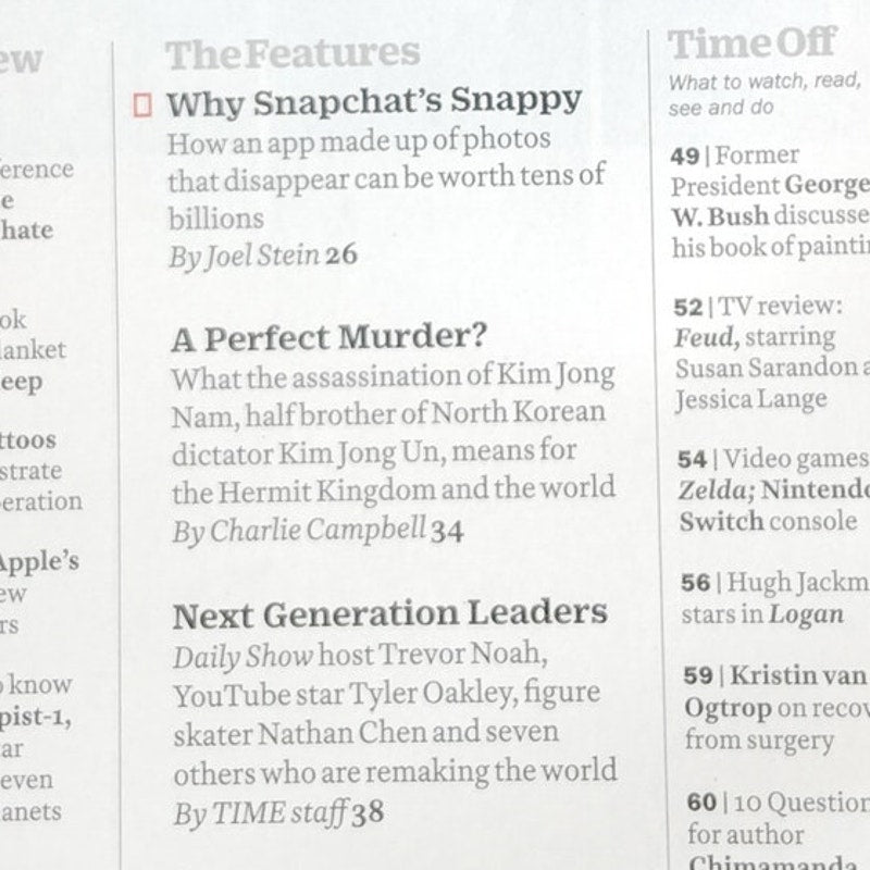 TIME Magazine March 13 2017 Vol 189 No 9 The Genius of Snapchat Back Issue