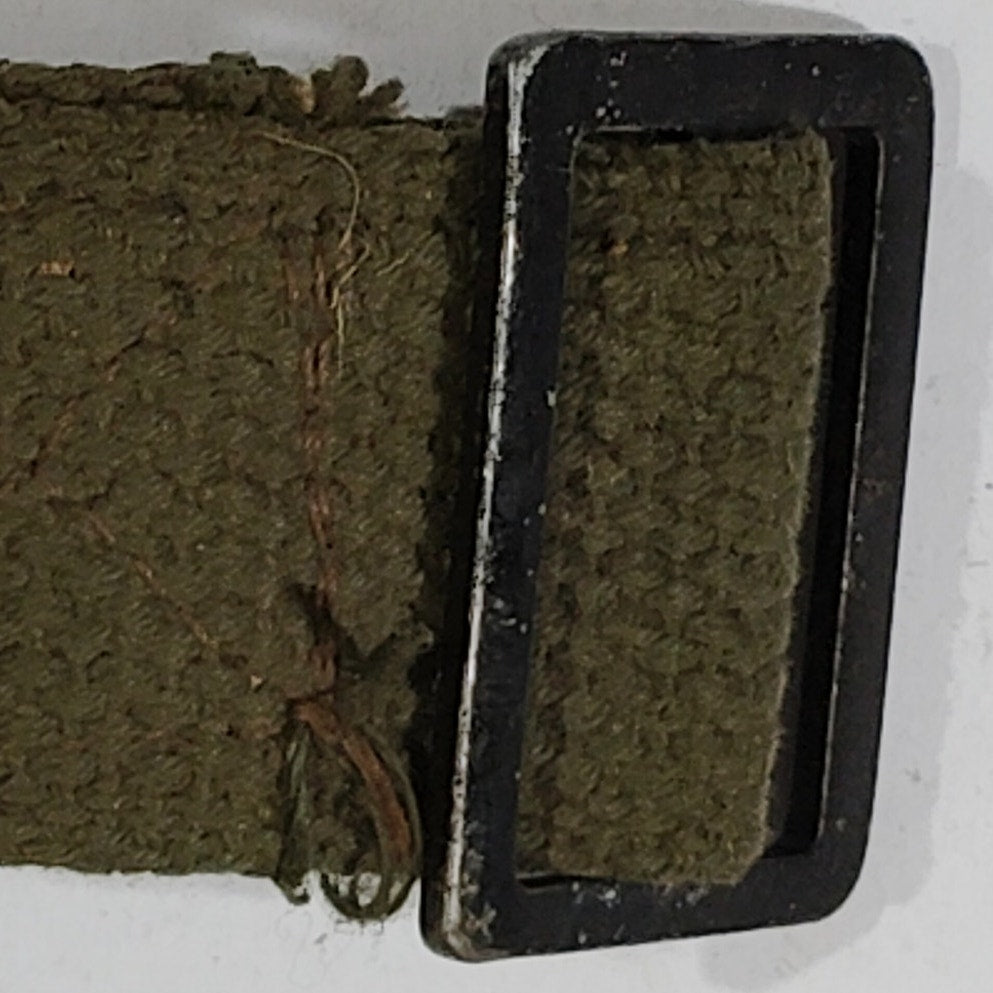 65" x 1-1/4" Military Green Webbing Belt – w/ Flat Buckle, Dimpled Metal Keeper