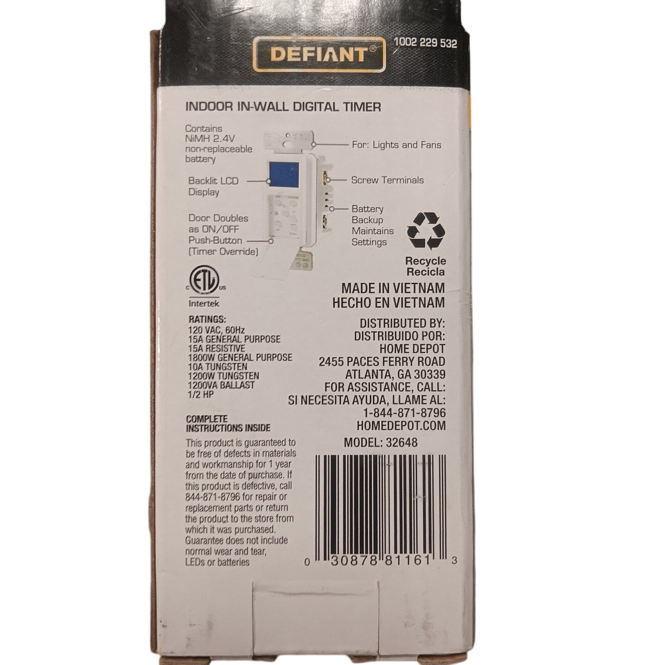 Defiant 5 Amp 30-Minutes Indoor in-Wall Digital Programmable Timer, White