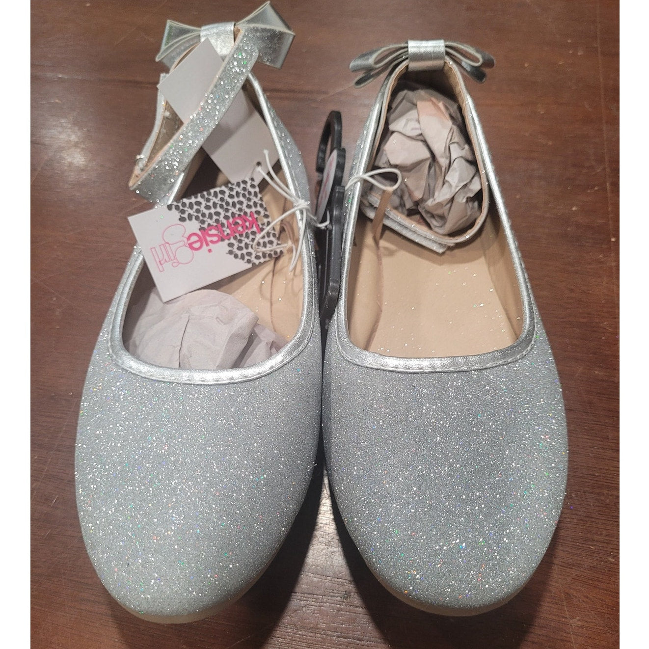 Kensie Girl Girls’ Silver Glitter Ballet Flats – Size 4 Big Kid