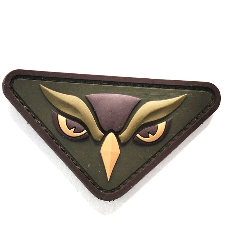 MSM Owl Head PVC Morale Patch Novelty Green Variant 3" × 1‑3/4" Hook Back