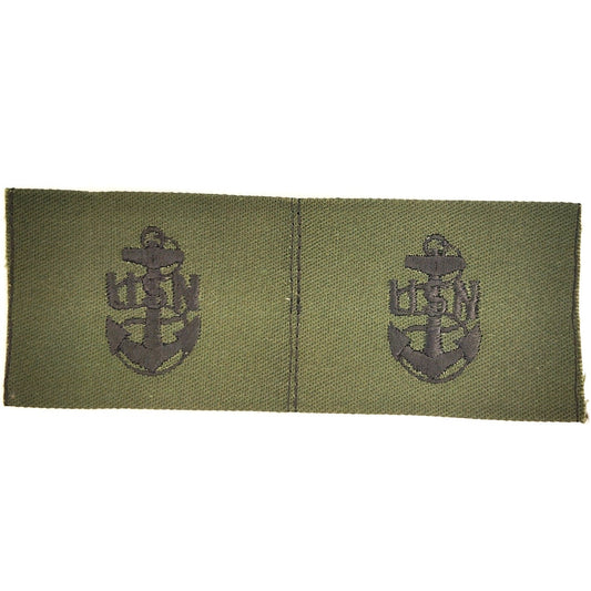 US Navy E-7 Chief Petty Officer Parka Rank Tabs – Black on ODG Twill – Pair