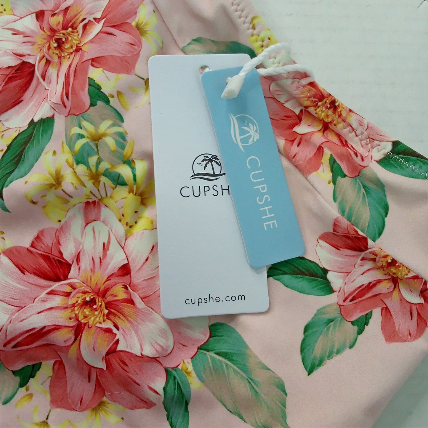 Cupshe Floral High Waisted Bikini Bottoms Pink Print 80/20 Women Medium