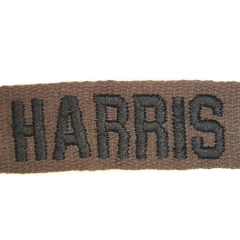 Vintage OD Green Embroidered "HARRIS" Uniform Name Tape 7.5 in. x 1 in. Sew-On