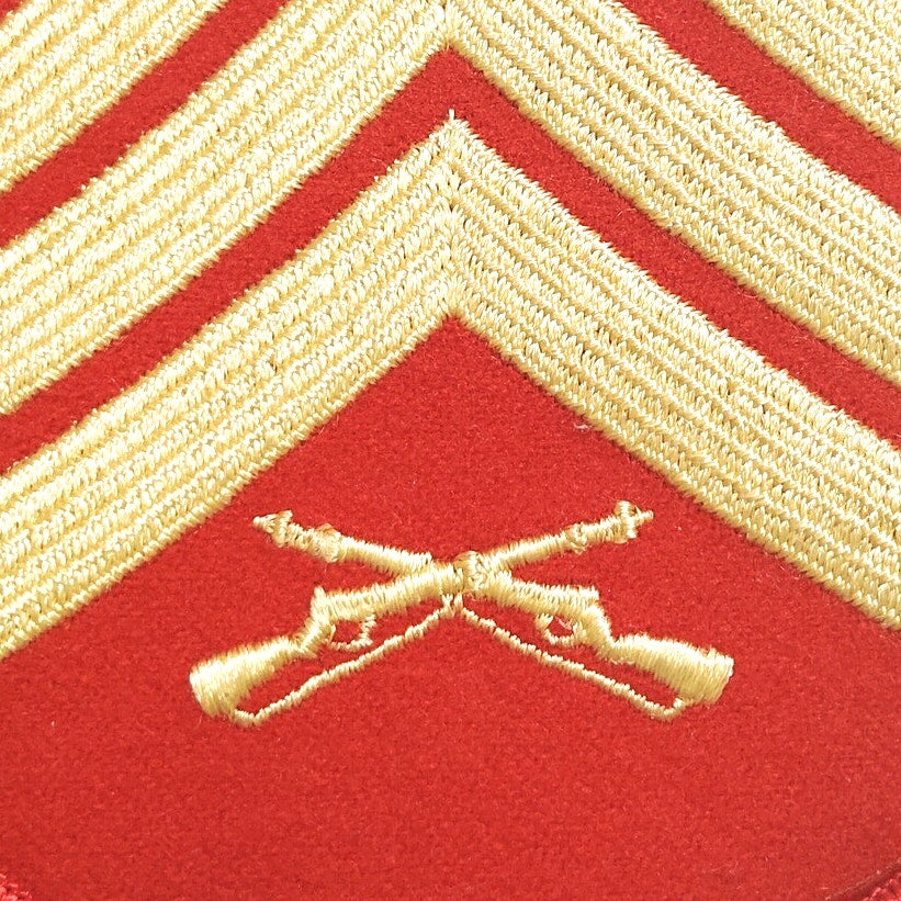 USMC Staff Sergeant E‑6 Gold‑on‑Red Patch, 5‑1/4" × 3‑5/8", Embroidered