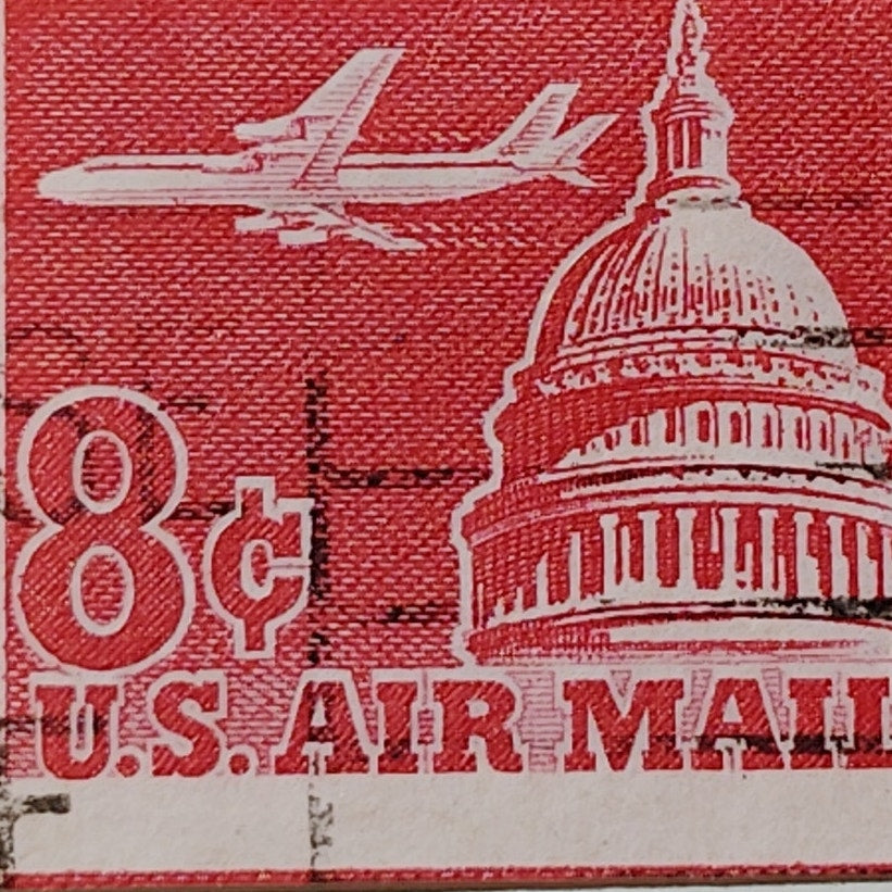 1962 U.S. Airmail 8¢ Jet Over Capitol – Scott C65 Coil – Carmine – Used