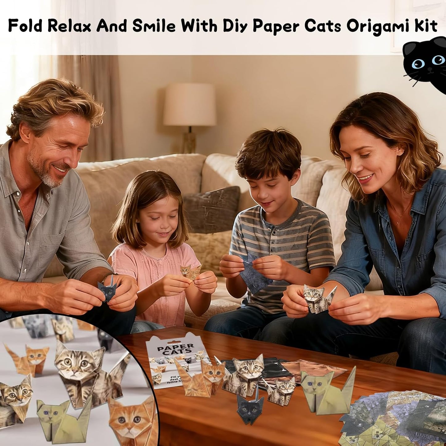 DIY Paper Cats Origami Kit 50 Sheets Cute 3D Cat Models Craft Activity