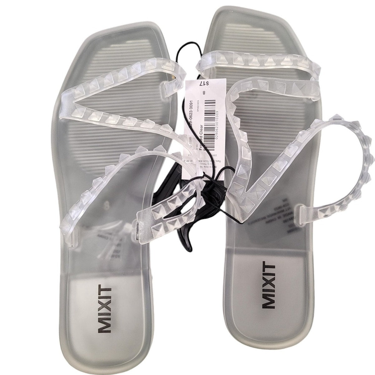 MIXIT Size 8 Women's Slip-On Large Frosted Clear Strappy Studded Sandals, 8