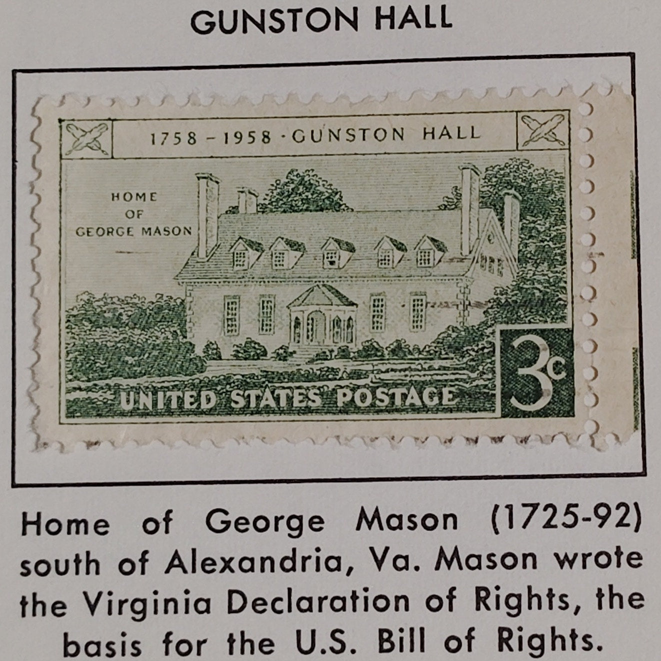 1958 Scott #1104 – 3¢ Gunston Hall / George Mason