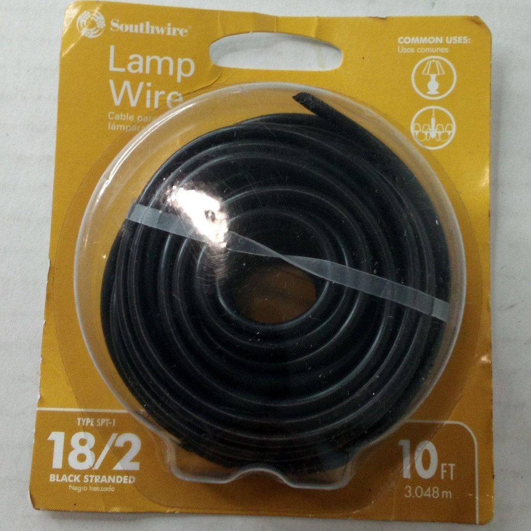 Southwire Lamp Wire – 10 ft – 18/2 SPT‑1 Stranded Copper – Black