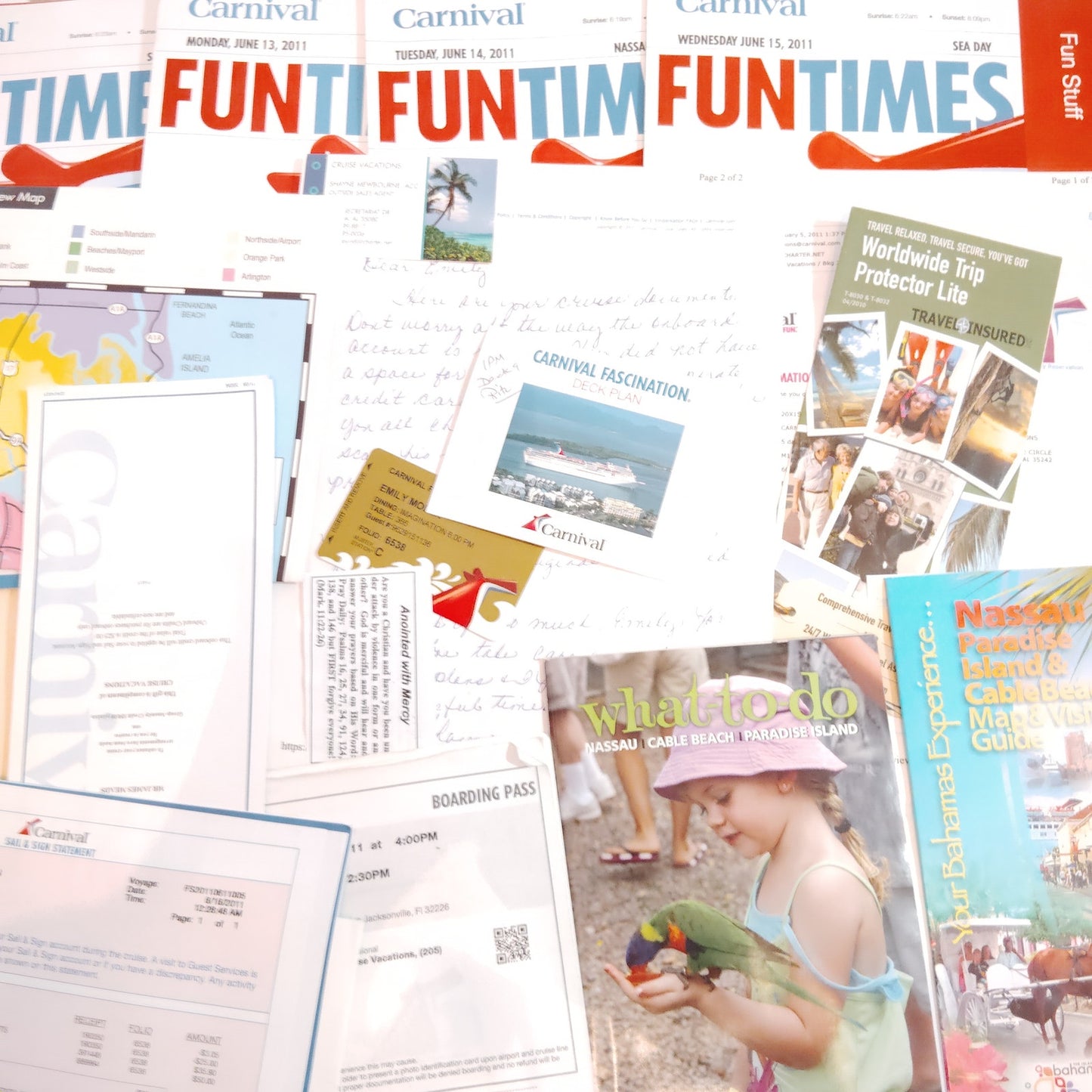 2011 Carnival Cruise Line Bahamas FunTimes Ephemera Collection & Maps