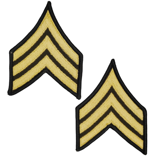 Vintage US Army Sergeant E‑5 ASU Rank Patches 4" × 3" Gold on Black Sew‑On