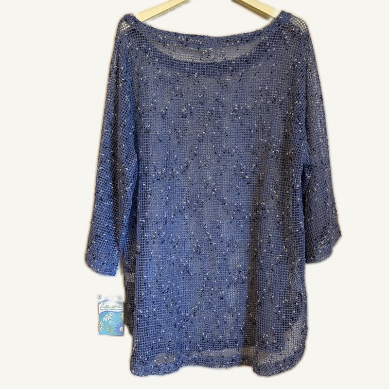 Lulu-B Sheer Knit Cover-Up & Spoiled Rotten Blue Tank Top Set 16/L 2PC