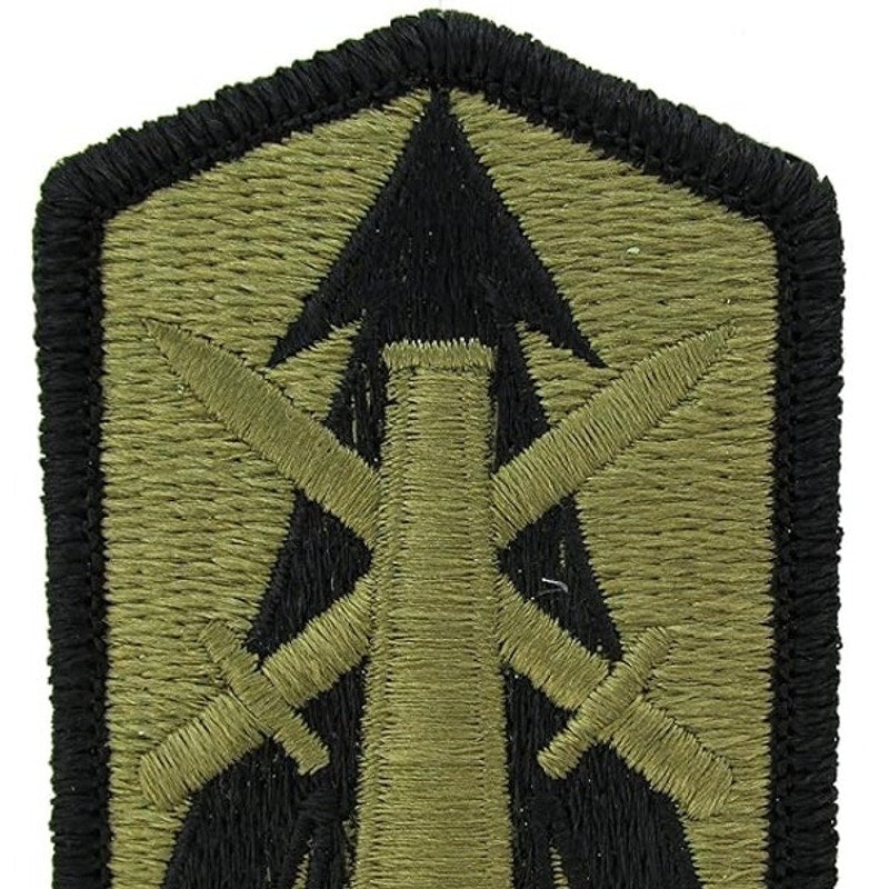 US Army 214th Fires Brigade SSI Patch Black on Bagby Green Sew‑On 3" × 2"