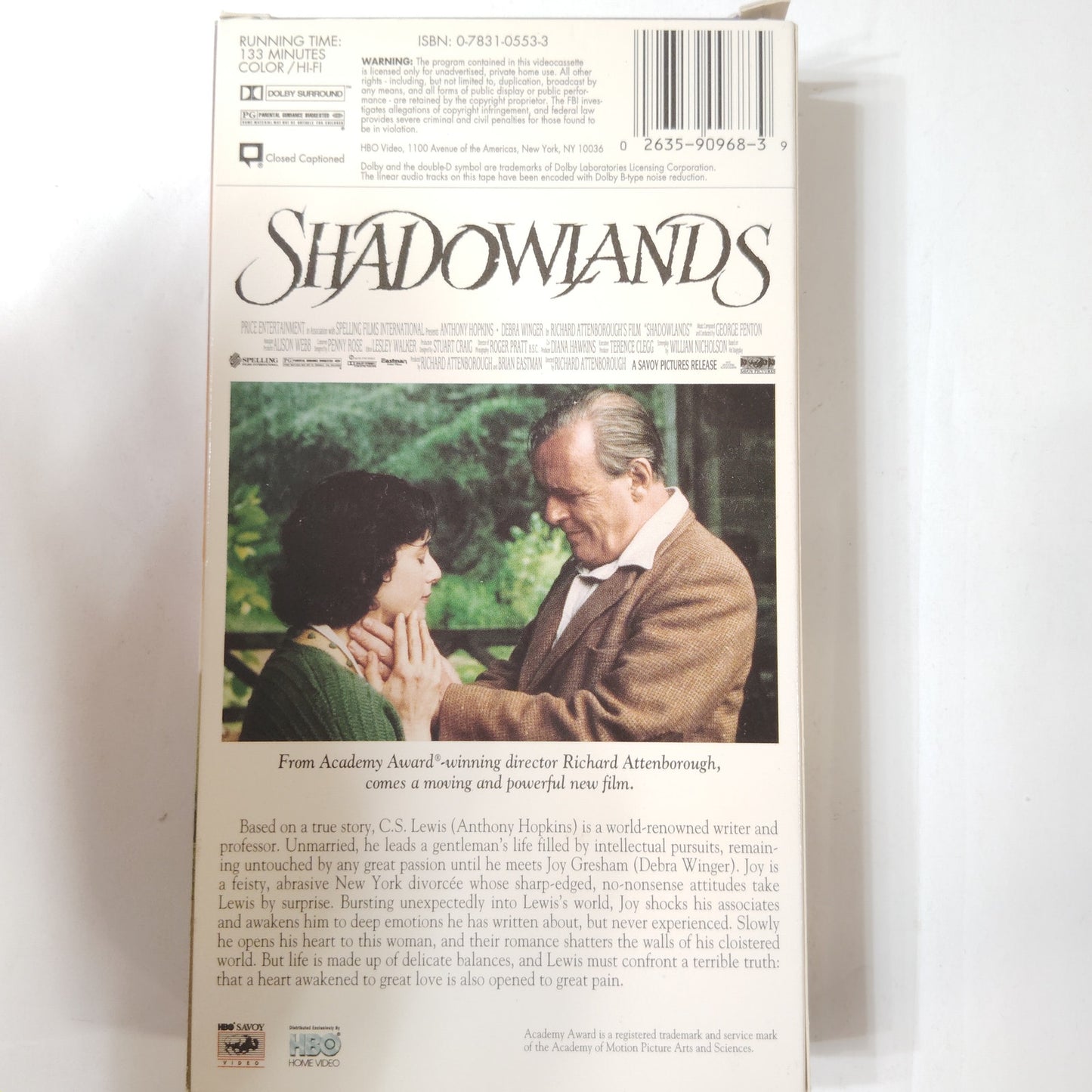 Shadowlands VHS 1990 Anthony Hopkins Debra Winger HBO Home Video