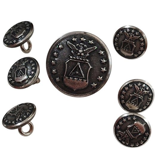 7 Civil Air Patrol Buttons, 1- 7/8" 35 Ligne, 6- 1/2" 20 Ligne, Patinated Silver