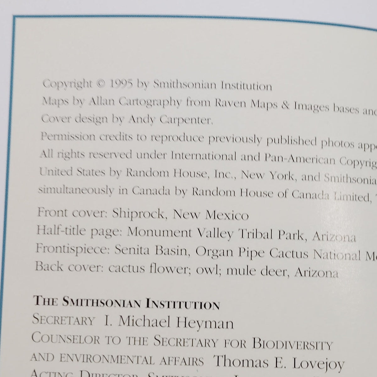 Smithsonian Guides Natural America Southwest AZ NM Softcover  LN 1995