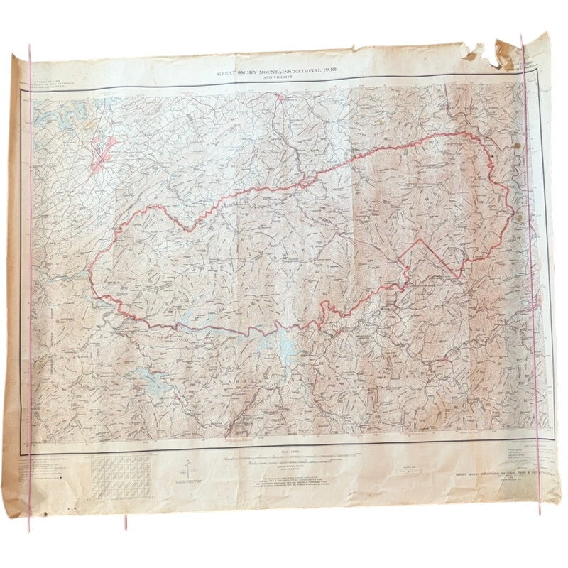 Vintage 1972 USGS Great Smoky Mountains National Park Map 36x29 - Damage Noted