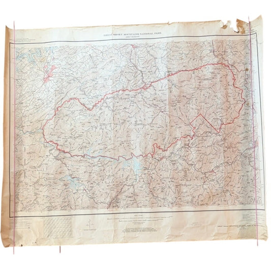 Vintage 1972 USGS Great Smoky Mountains National Park Map 36x29 - Damage Noted
