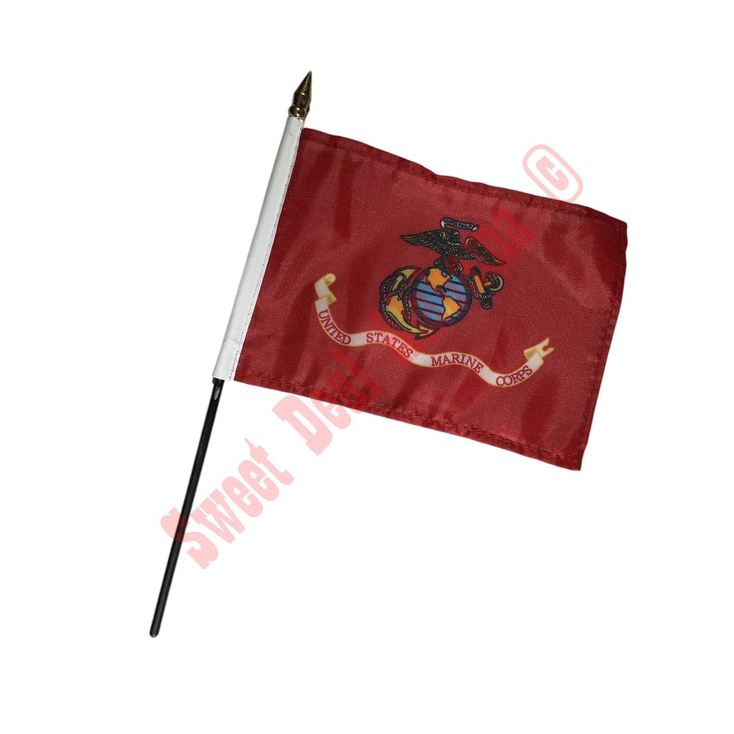 6-PK Flags, U.S. Flag (1) & USMC Flags (5)- 6"W x 4"H on 11" Black Plastic Staff