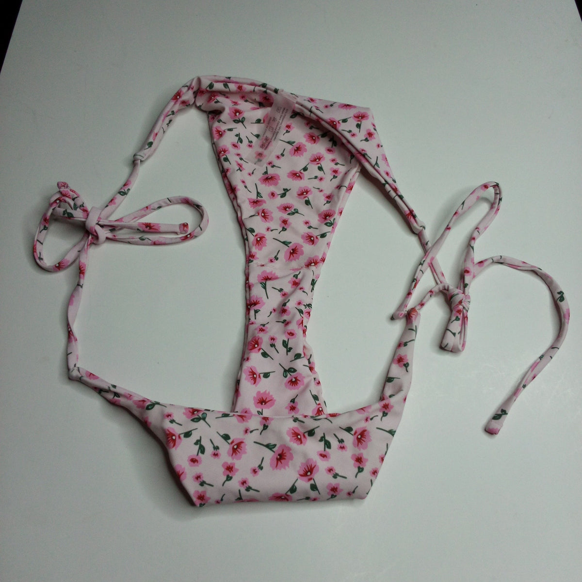 Pink Floral Side Tie Bikini Bottoms Women's Size L Swimwear