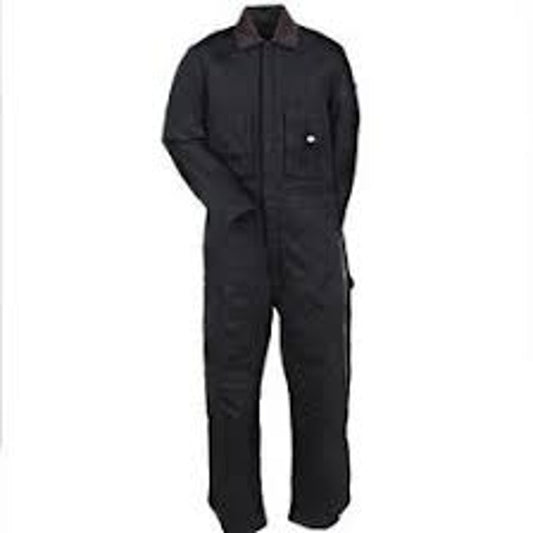 Dickies Insulated Coveralls, Medium-Tall, Black, Corduroy Collar, Zip Front, MT